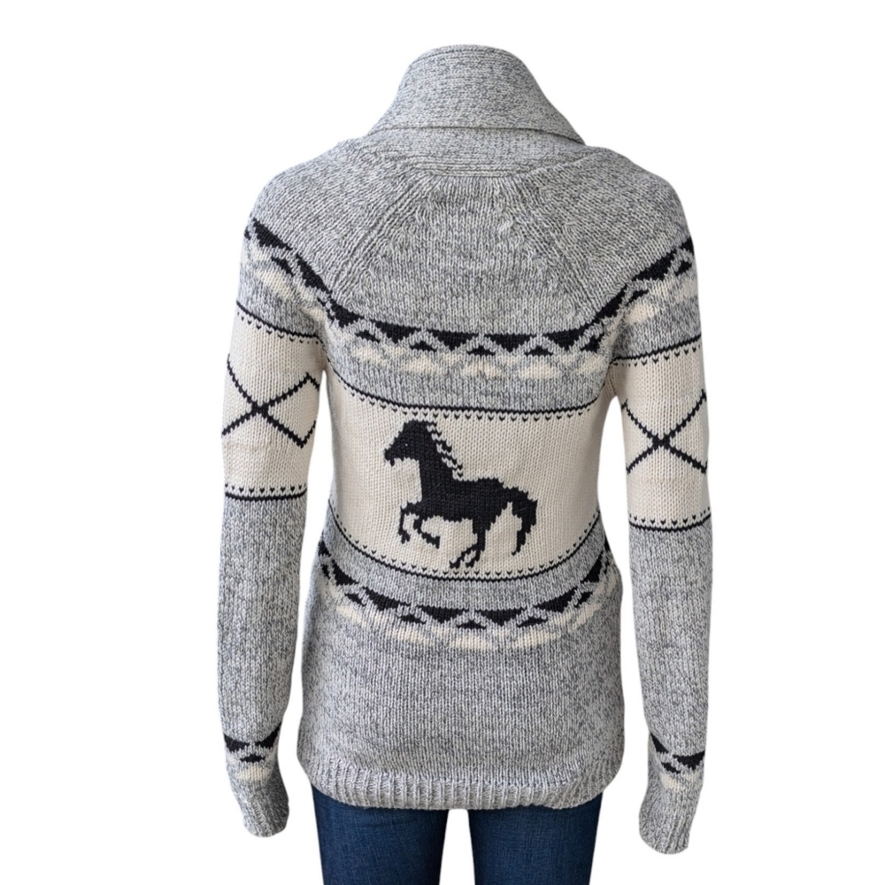 Bluenotes Cowichan Western Aztec Horse Knit Cardigan Shawl Collar XS - Picture 3 of 10